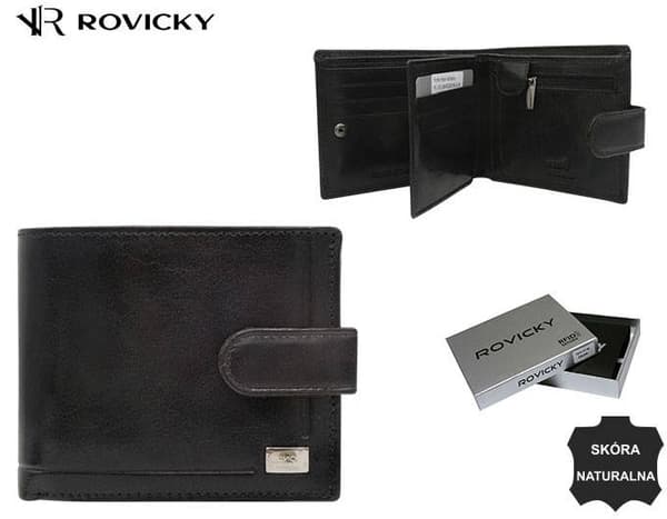 Kožená pánská peněženka s RFID systémem uzavíratelná na patentku - Rovicky