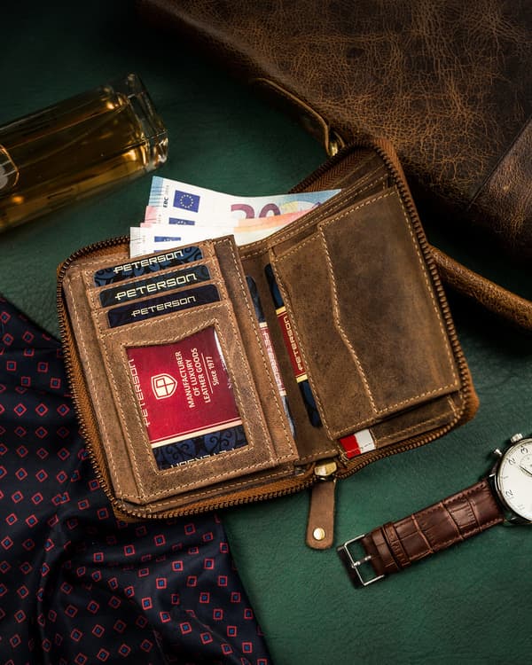 Velká, kožená pánská peněženka s RFID systémem - Peterson