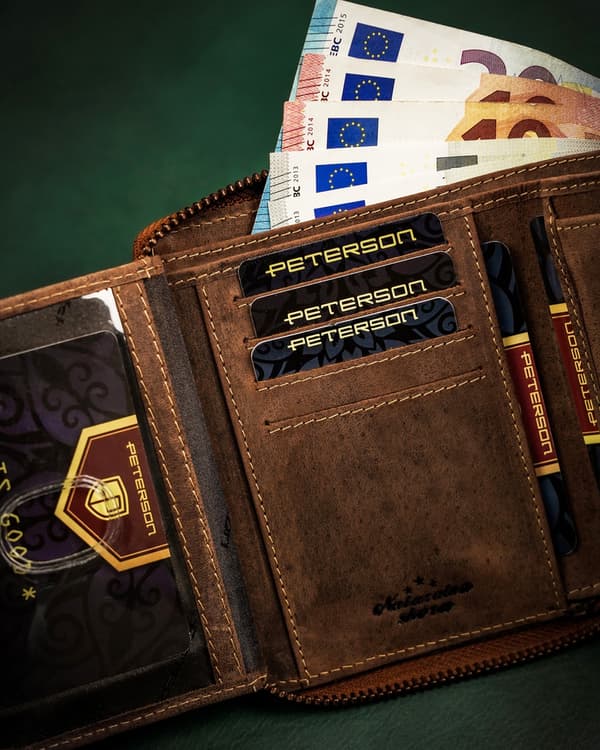 Velká, kožená pánská peněženka s RFID systémem - Peterson
