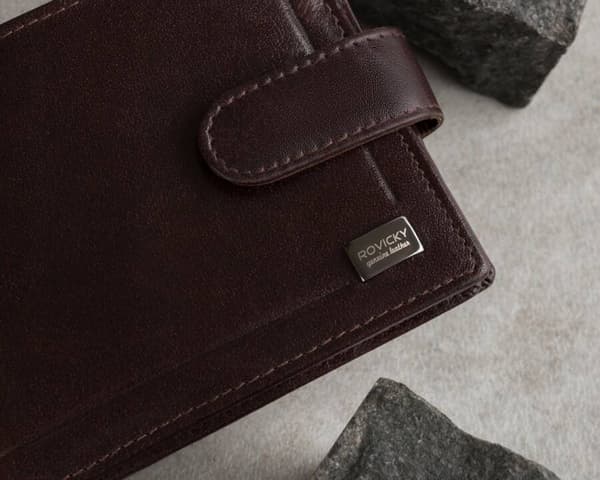 Kožená pánská peněženka s RFID systémem uzavíratelná na patentku - Rovicky