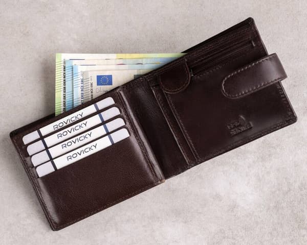 Kožená pánská peněženka s RFID systémem uzavíratelná na patentku - Rovicky