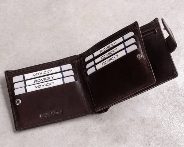 Kožená pánská peněženka s RFID systémem uzavíratelná na patentku - Rovicky