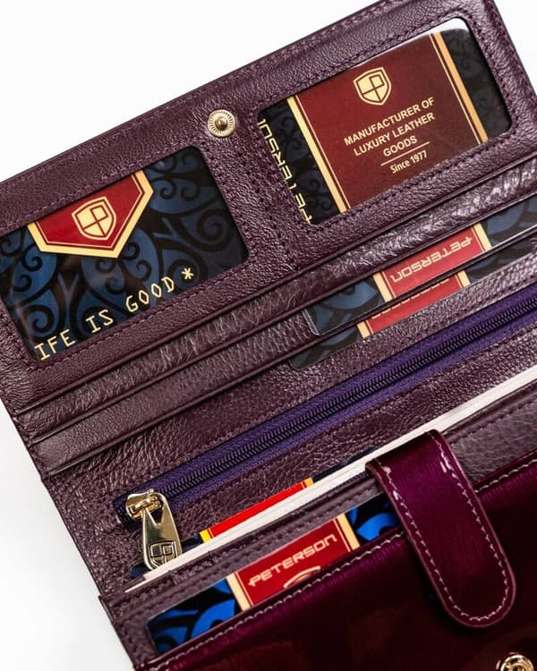 Kožená, lakovaná peněženka pro ženy s prostorem na pero - Peterson