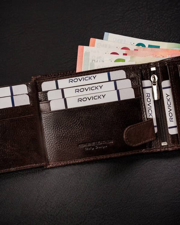 Velká, kožená pánská peněženka na patentku - Rovicky