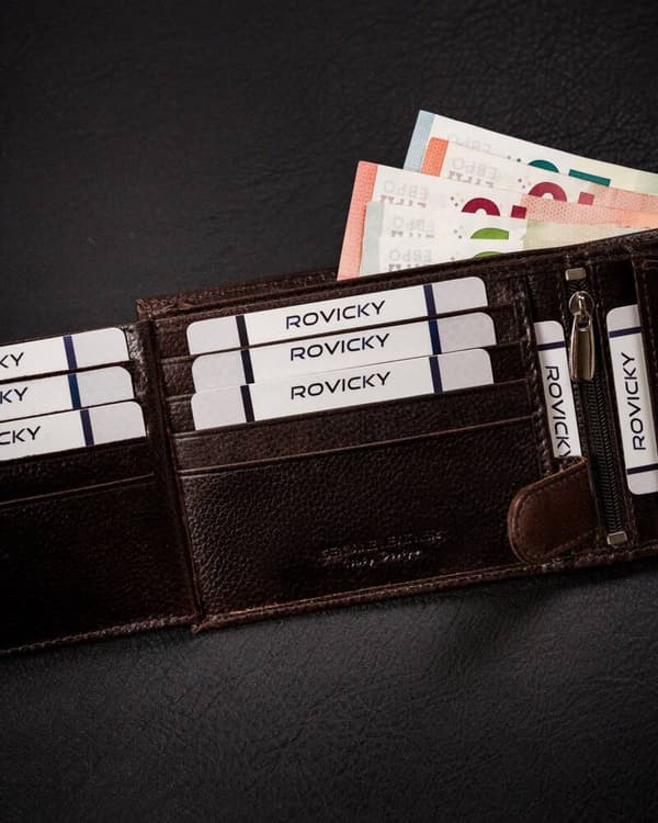 Velká pánská peněženka z přírodní kůže se zapínáním na patentky - Rovicky