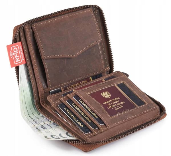 Velká, kožená pánská peněženka na zip - Peterson
