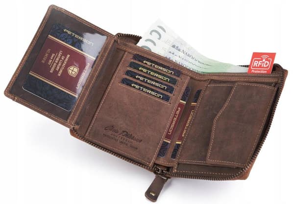 Velká, kožená pánská peněženka na zip - Peterson