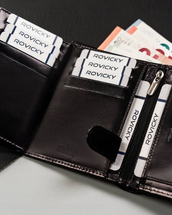 Læder, stor herrepung med RFID-system - Rovicky