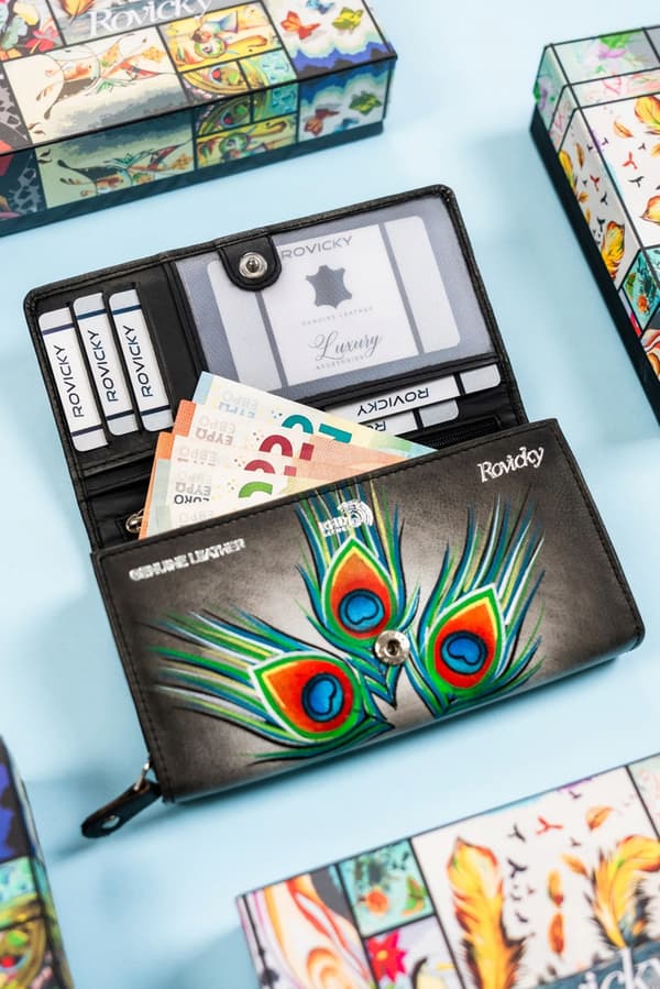 Velká, kožená dámská peněženka na patentku - Rovicky