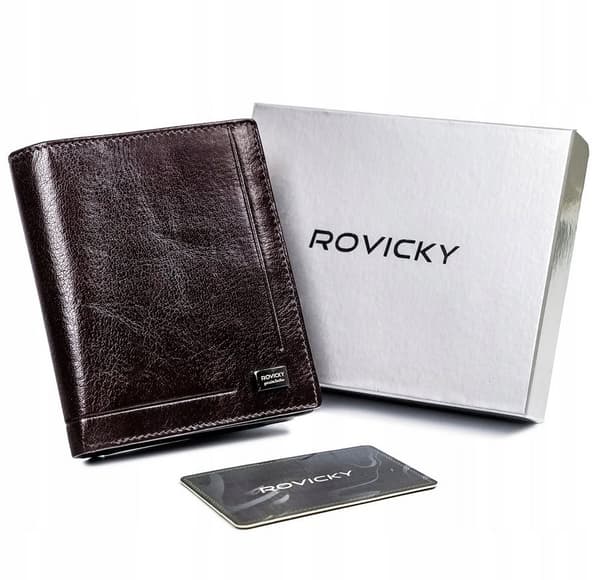 Elegantní vertikální pánská peněženka bez zapínání z přírodní kůže - Rovicky