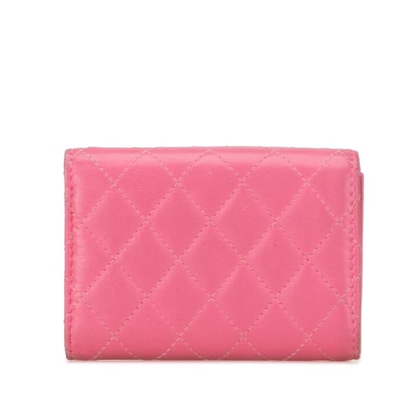 Pre-owned Chanel Lambskin Boy Flap Compact Wallet Pink