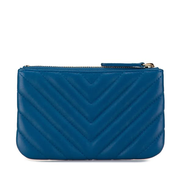 Pre-owned Chanel Chevron Lambskin O Case Pouch Blue