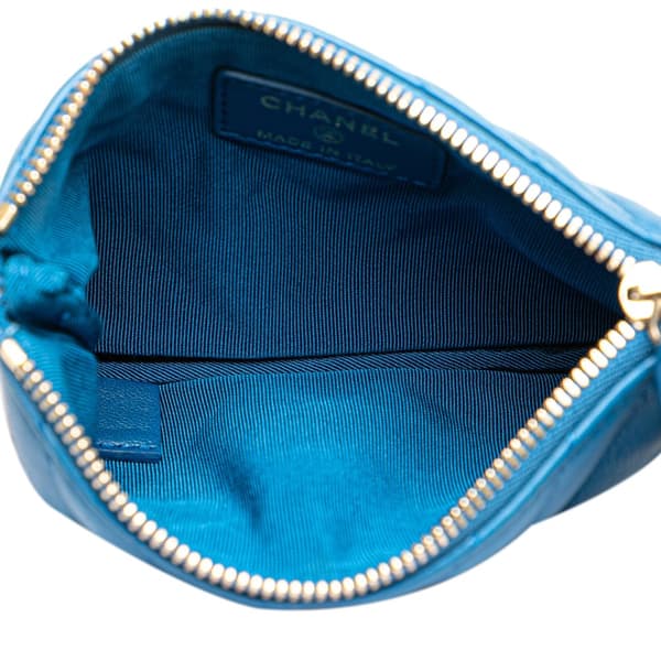 Pre-owned Chanel Chevron Lambskin O Case Pouch Blue