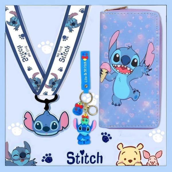 Stitch Plånbok Set med Stitch Nyckelring - Polyuretanplånbok - Long Stitch Plånböcker och nyckelringar