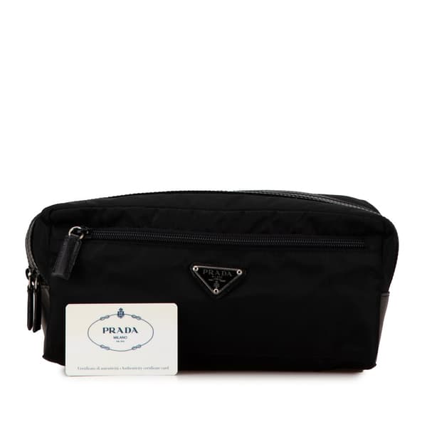 Pre-owned Prada Tessuto Double Zip Pouch Black