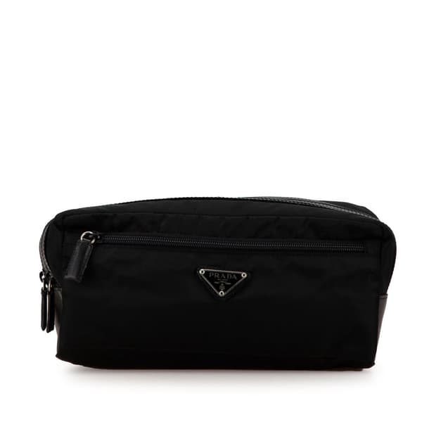 Pre-owned Prada Tessuto Double Zip Pouch Black