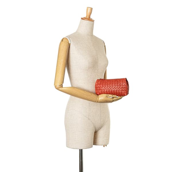 Pre-owned Bottega Veneta Intrecciato Leather Pouch Red