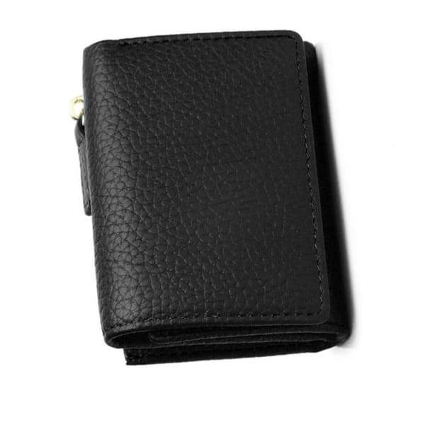 INF Ny RFID-blokkerende lærlommebok for kvinner, liten kompakt bifold-glidelåslommebok Sort