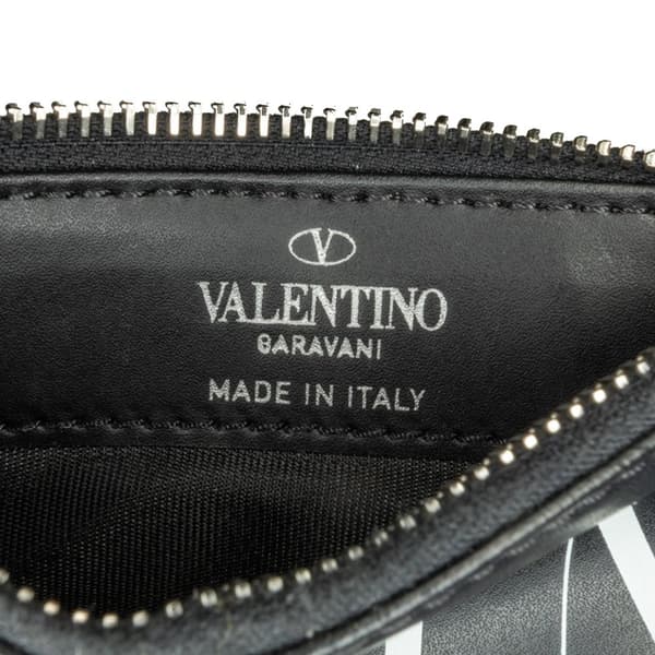 Pre-owned Valentino Leather VLTN Zip Card Holder Black