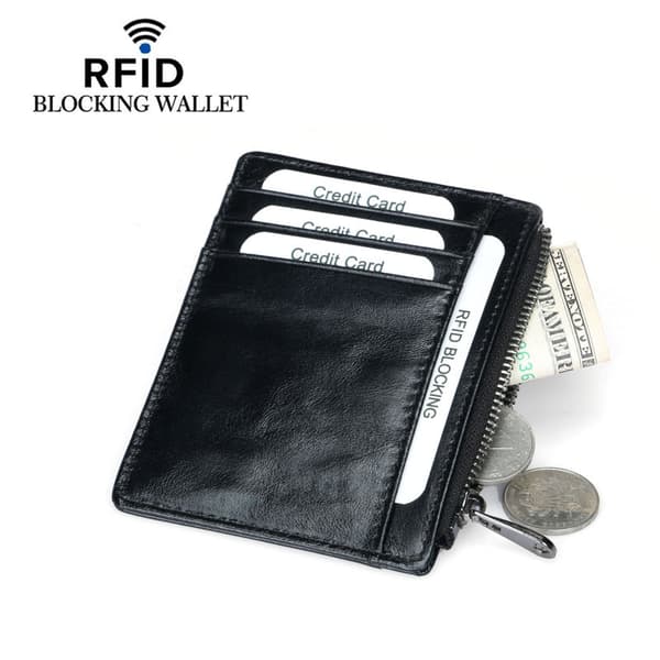 INF RFID-dragkedja plånbok, läderkorthållare med myntficka