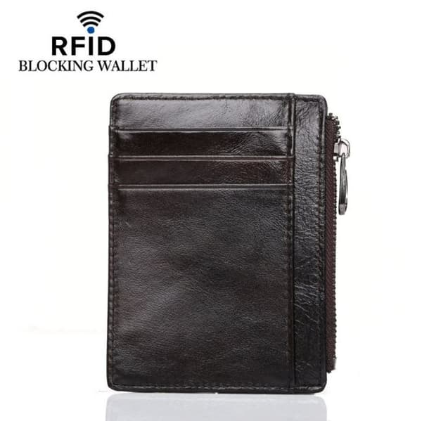 INF RFID-dragkedja plånbok, läderkorthållare med myntficka