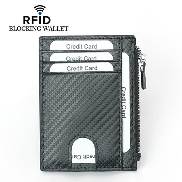 INF RFID-dragkedjeplånbok, Slim Carbon Fiber Minimalist-plånbok med myntficka