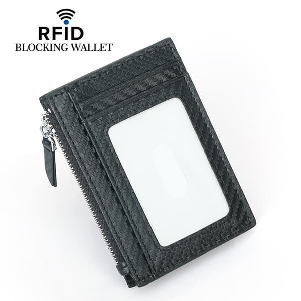 INF RFID-dragkedjeplånbok, Slim Carbon Fiber Minimalist-plånbok med myntficka