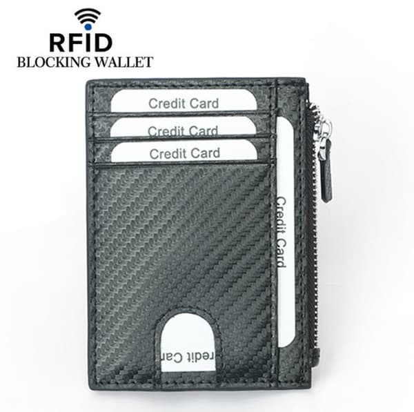 INF RFID-dragkedjeplånbok, Slim Carbon Fiber Minimalist-plånbok med myntficka