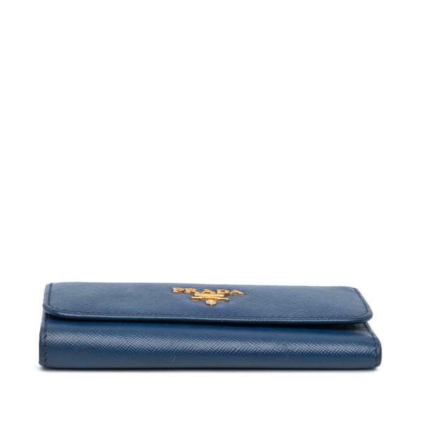 Pre-owned Prada Saffiano Key Holder Blue