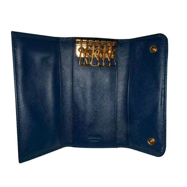 Pre-owned Prada Saffiano Key Holder Blue