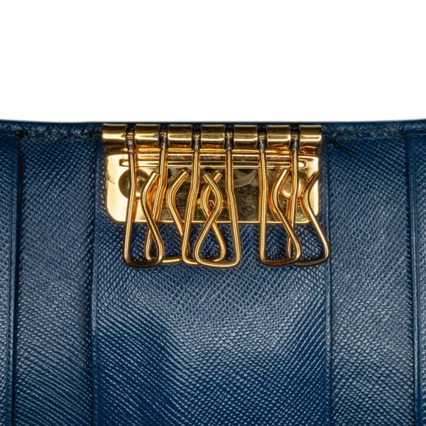 Pre-owned Prada Saffiano Key Holder Blue
