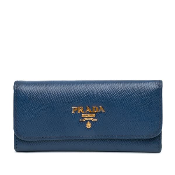 Pre-owned Prada Saffiano Key Holder Blue