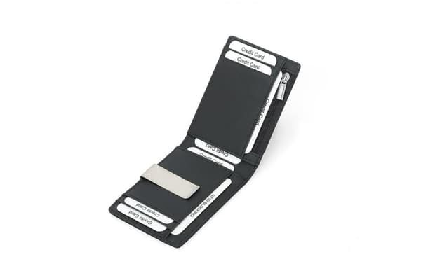 INF RFID-blockerande plånbok för pengar i läder, slimmad minimalistisk plånbok med framfickor Model 1