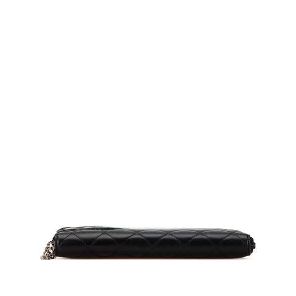 Pre-owned Chanel Lambskin Cambon Ligne Zip Around Long Wallet Black