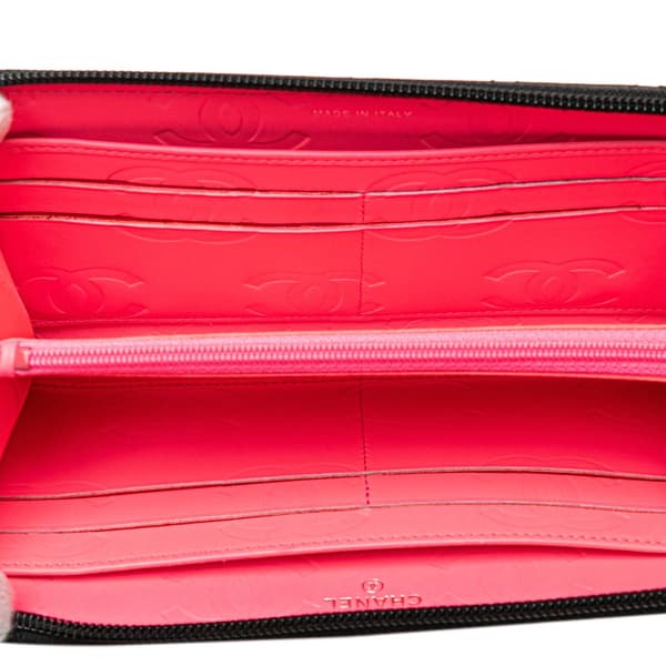 Pre-owned Chanel Lambskin Cambon Ligne Zip Around Long Wallet Black