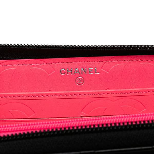 Pre-owned Chanel Lambskin Cambon Ligne Zip Around Long Wallet Black