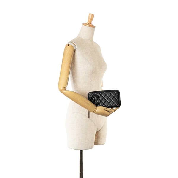 Pre-owned Chanel Lambskin Cambon Ligne Zip Around Long Wallet Black