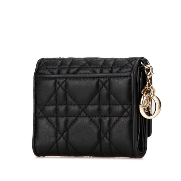 Pre-owned Dior Lambskin Cannage Lady Dior Lotus Wallet Black