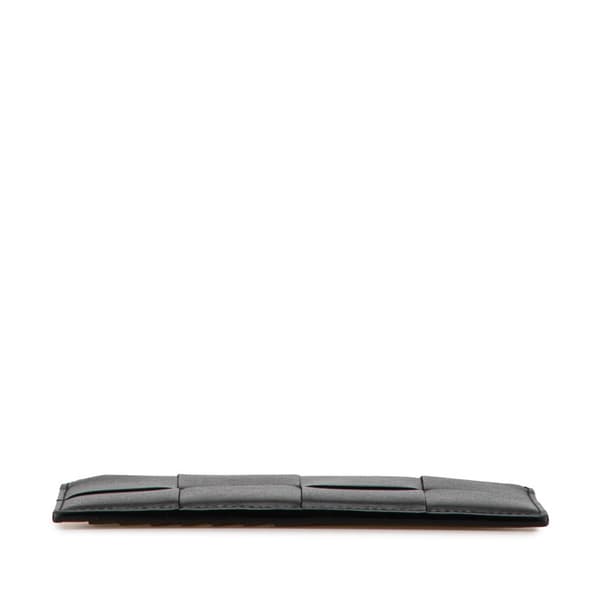 Pre-owned Bottega Veneta Intreccio Slim Cassette Zip Card Holder Black