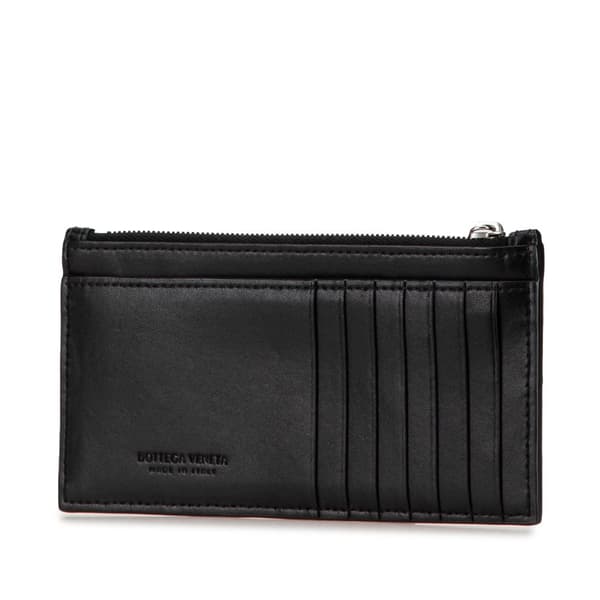 Pre-owned Bottega Veneta Intreccio Slim Cassette Zip Card Holder Black