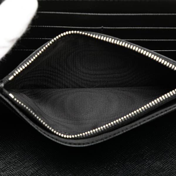 Pre-owned Prada Saffiano Zip Around Wallet Black