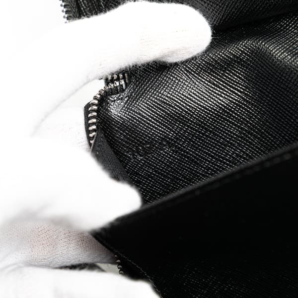 Pre-owned Prada Saffiano Zip Around Wallet Black