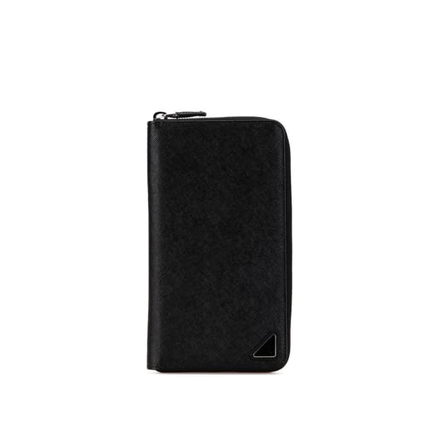Pre-owned Prada Saffiano Zip Around Wallet Black