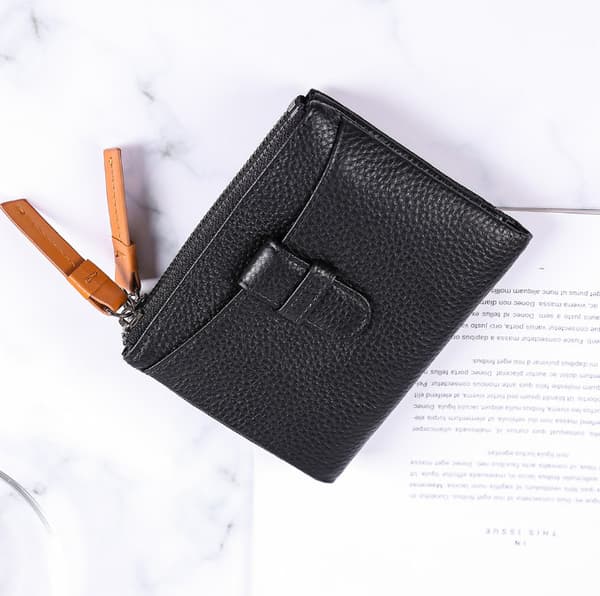 INF RFID-blockerande läderplånbok för kvinnor - Smal bifold dragkedja