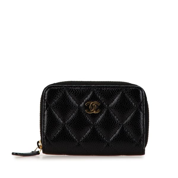 Pre-owned Chanel CC Caviar Zip Around Wallet Black
