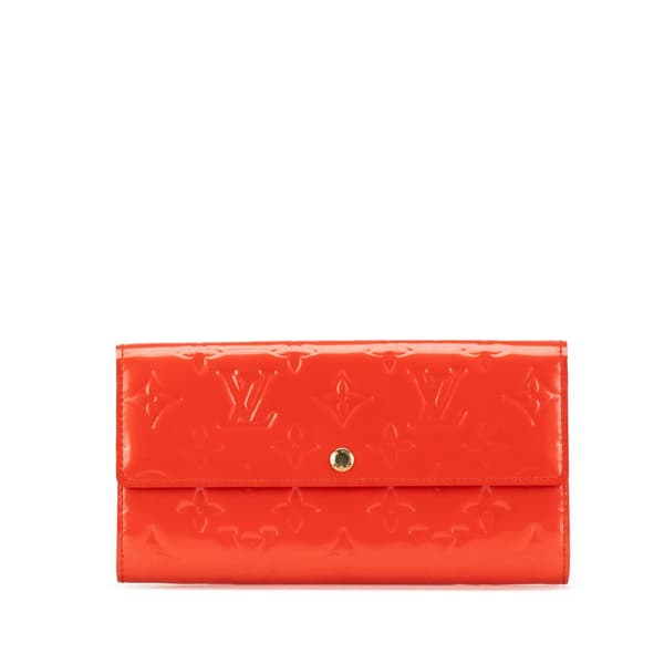 Pre-owned Louis Vuitton Monogram Vernis Sarah Long Wallet Red
