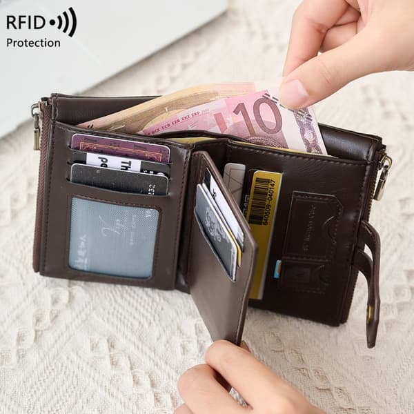 INF Ny RFID-blockerande plånbok för män med dubbel dragkedja