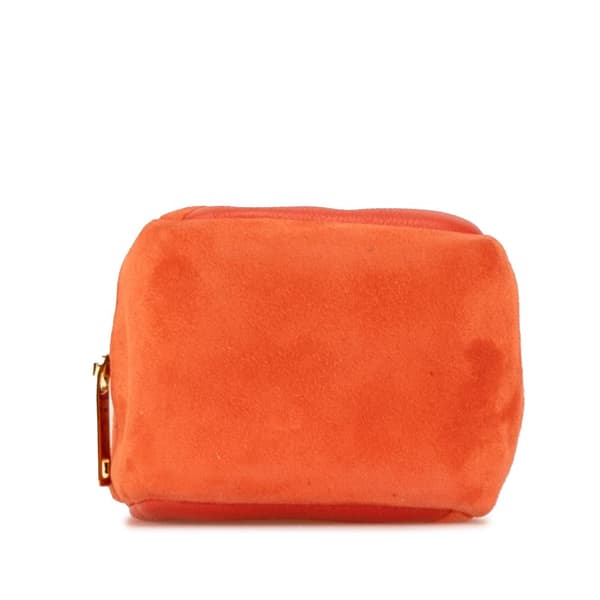 Pre-owned Saint Laurent Suede and Calfskin Jamie Cube Charm Coin Pouch Orange