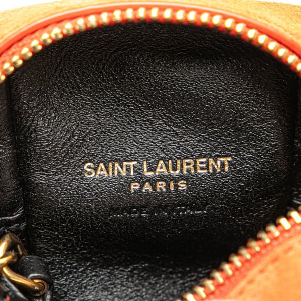Pre-owned Saint Laurent Suede and Calfskin Jamie Cube Charm Coin Pouch Orange