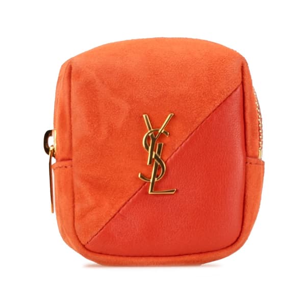 Pre-owned Saint Laurent Suede and Calfskin Jamie Cube Charm Coin Pouch Orange
